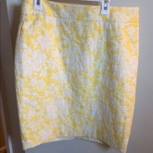 Ann Taylor Yellow Magnolia jacquard pencil skirt